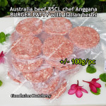 Australia beef mince 85CL Anggana's BURGER PATTY seasoned with Italian herbs ECONOMY THIN frozen price for 500g 5pcs